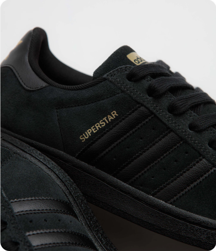 Adidas Superstar – Triple Black Suede (Core Black / Gold)