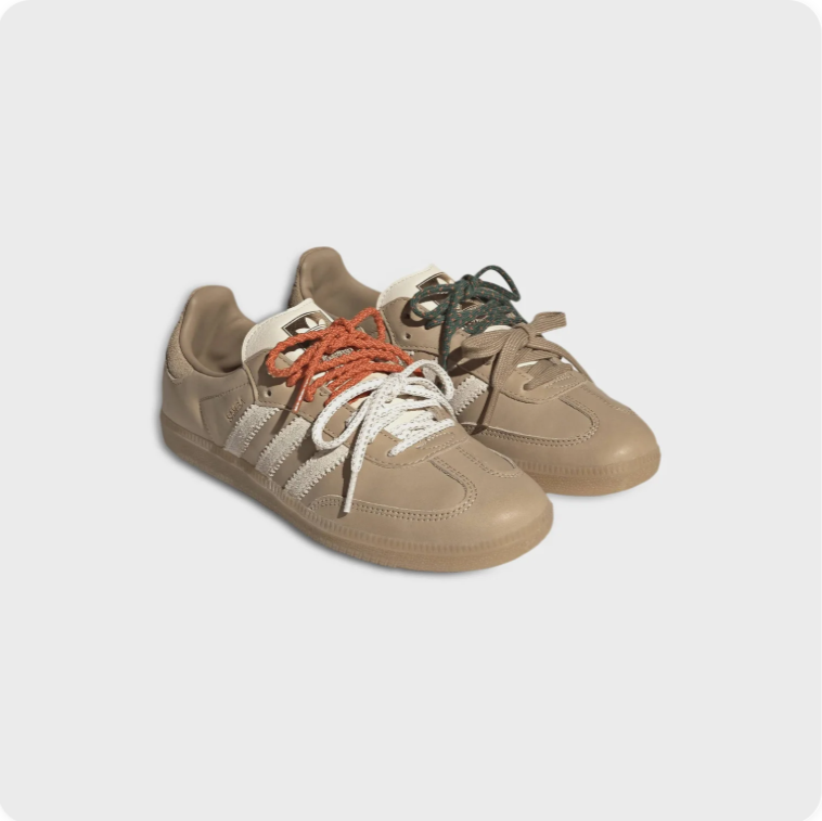 Adidas Samba OG x Clarks Originals Sand - Pair View with Multi Lace