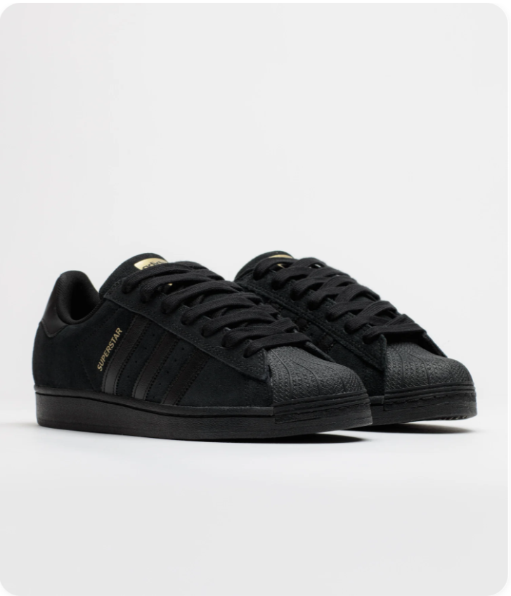 Adidas Superstar – Triple Black Suede (Core Black / Gold)