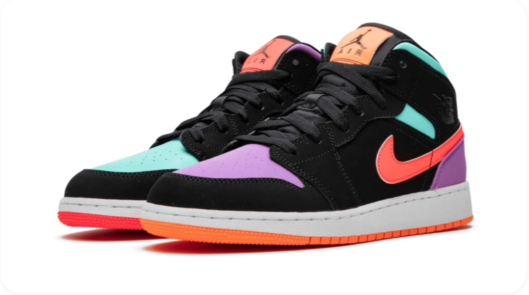 Air Jordan 1 Mid SE – Black / Hot Punch / Purple / Teal (Multicolor)