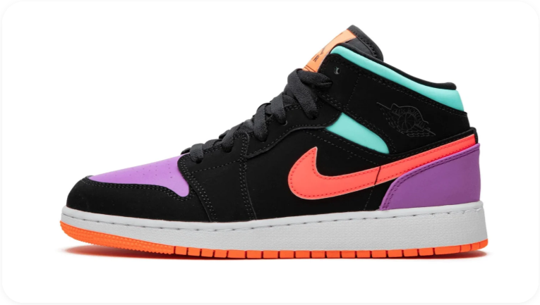 Air Jordan 1 Mid SE – Black / Hot Punch / Purple / Teal (Multicolor)