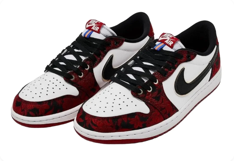 Air Jordan 1 Low OG – CNY Floral Brocade (White / Black / Gym Red)