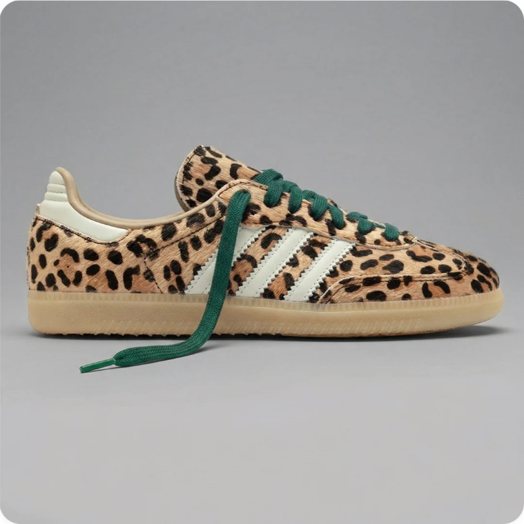 Adidas Samba OG – Leopard Print (Tan / Brown / White / Forest Green)